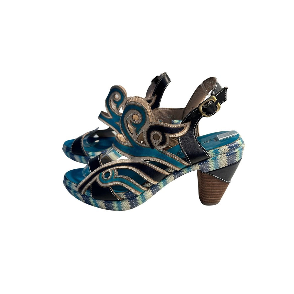 Laura Vita France Leather Platform Heels Size EU 41 US 10-105 blue Green Artsy‎
